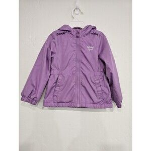 OSHKOSH Girls Fleece Jacket Purple White Heart Hooded Zip Up Size 3T